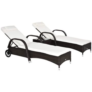 2 sauļošanās krēslu komplekts ar galdu Outsunny, brūns/krēmkrāsas