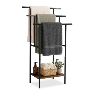 Dvieļu statīvs Relaxdays 10051745.0, 3 augstumi, Brūna/melna, 68 × 100 × 30 cm
