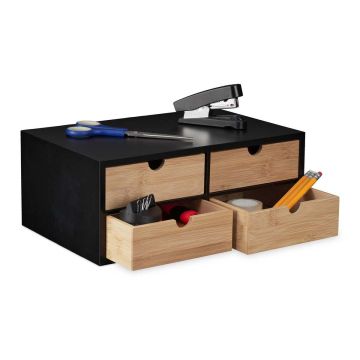 Rakstāmpiederumu organizators Relaxdays, 4 atvilktnes, Brūna/melna, 33 × 13,5 × 21 cm