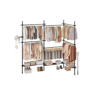 Adjustable clothes rack to the ceiling, 3 tiers, matte black