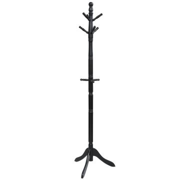Adjustable wooden coat rack, 9 hooks, black