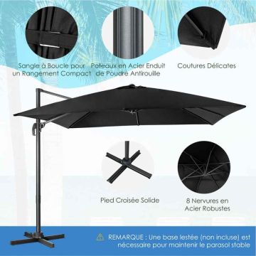 Adjustable outdoor umbrella 300 x 300 cm, black