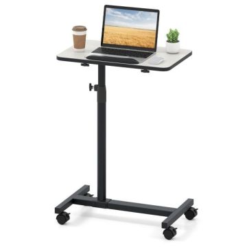 Adjustable height side table with swivel table top, C-shaped, gray