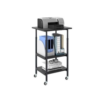 Adjustable height printer stand with casters, black
