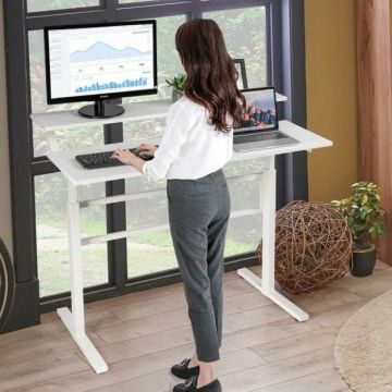Adjustable height desk, With raised shelf, Black/white, 120 × 60 × 88–126 cm
