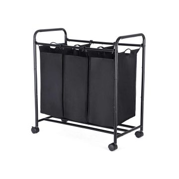 Veļas grozs uz riteņiem 3 x 44 L, melns
