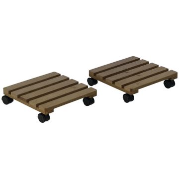 Комплект из 2 подставок для цветов на колесах Outsunny 30x30x7 см, коричнево-черный.