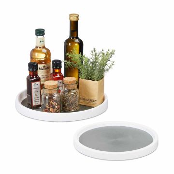 Ledusskapja organizatoru paplātes Relaxdays, 2 gab, Balta/pelēka, Ø 30 × 3,5 cm