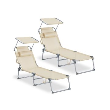 SONGMICS sun loungers, 2 pcs, Sand, 189 × 53 × 28.5 cm
