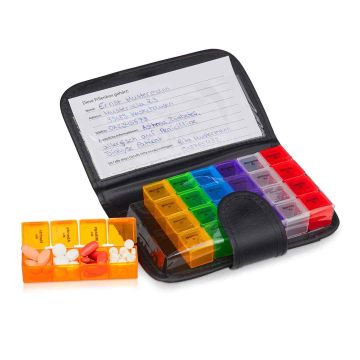 Nedēļas zāļu futrālis Relaxdays, 7 kastītes, 4 nodalījumi dienā, 13,5 × 19,5 × 3,5 cm
