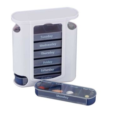 Недельный органайзер для таблеток Relaxdays, 7 коробочек, 4 отделения, 11,5 × 13 × 4,5 см