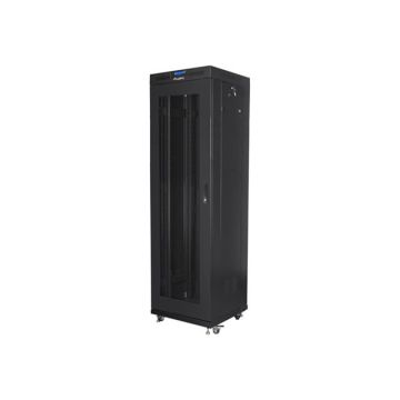 Serveru skapis Lanberg FF01-6642-23BL, 42U, 19 collas, sieta durvis, LCD, Melna