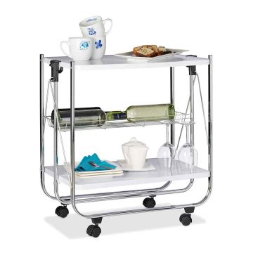 Servēšanas ratiņš Relaxdays 10020776_49, 2 plaukti, stiepļu grozs, Balta, 68,5 × 68 × 40,5 cm