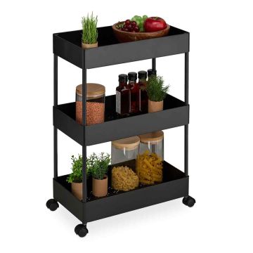 Servēšanas ratiņi Relaxdays 10049967_46, 3 plaukti, Melna, 39,5 × 65 × 21,5 cm