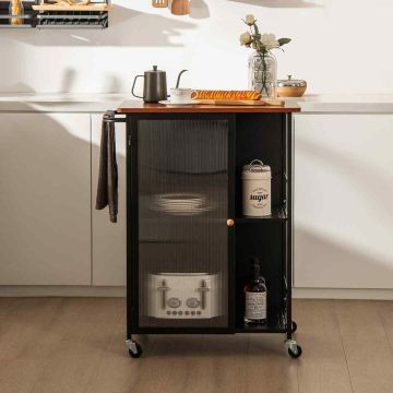 Servirēšanas ratiņi, ar skapi ar vienām durvīm, 27,5 × 35 × 17 collas