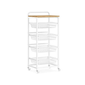 Serving trolley VASAGLE, 4-tier, with pull-out baskets, Oak/white