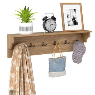 Wall-mounted clothes rack, 6 hooks, Multicolor, 80.01 × 13.97 × 20.32 cm