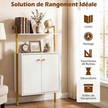 Wall-mounted bookshelf, with two-door cabinet, 53 × 29.5 × 96 cm