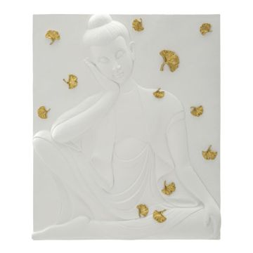 Sienas panelis Buddha, Balts/zelta, 46 × 55,5 × 5,7 cm