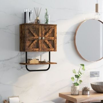 Wall-mounted bathroom cabinet, 2 doors, open shelf, 43 × 20 × 53 cm