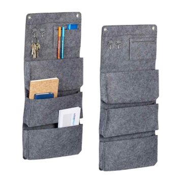 Sienas organizatori Relaxdays, 2 gab., 3 kabatas, Pelēka, 30 × 65 × 5 cm