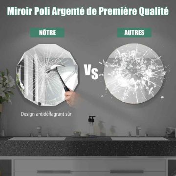 Wall-mounted cosmetic mirror, Frameless, Silver, Ø 76 × 76 cm