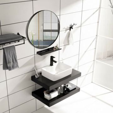 Wall mirror, round, Black, Ø 60 × 4 cm