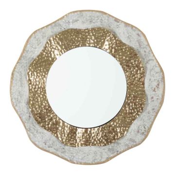 Sienas spogulis Shai Light, Zelta un krēmkrāsas, Ø 54,5 × 4,5 cm