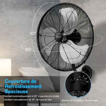 Sienas ventilators, 3 ātrumi, Melna