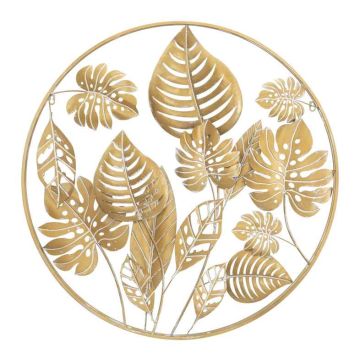 Sienas dekora panelis Mauro Ferretti Jungle Round, apaļš, Zelta, Ø 80 × 6,5 cm