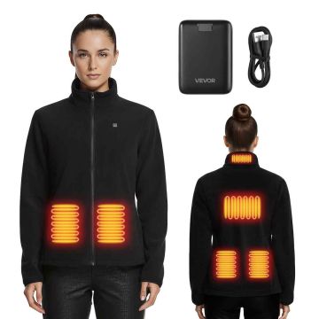Šildoma vilnonė striukė moterims, 7,4 V 16000 mAh, 6 šildymo zonos, juoda