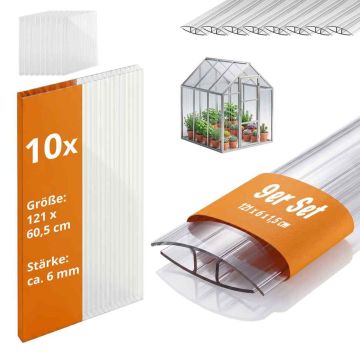 Набор тепличных листов Relaxdays, 10 шт. с 9 соединителями H-профиля, 121 × 60,5 см