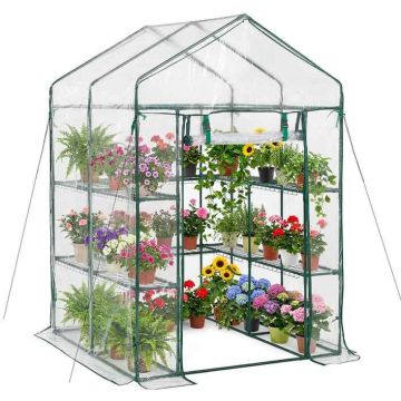 Siltumnīca VEVOR 1,4 × 1,4 m(2) PVC, 10 plaukti, 137 × 196 × 137 cm