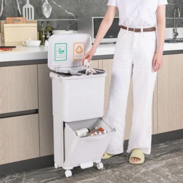 Waste bin, 3 compartments, 40 l, White, 42 × 74 × 28 cm