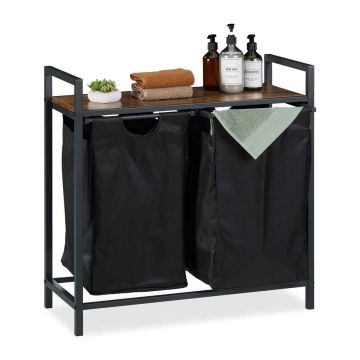 Veļas skapis Relaxdays 10049658.0, 2 izvelkami grozi un plaukts, Melna/tumši brūna, 73 × 72 × 33 cm