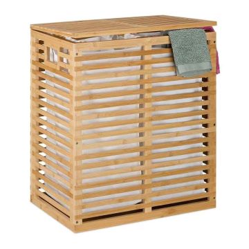 Veļas kaste Relaxdays 10049890.0, 2 maisi, Balta/gaiši brūna, 53 × 61 × 35 cm