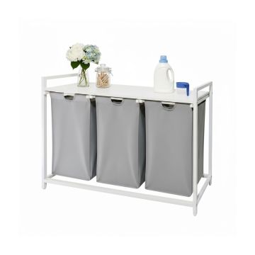 Veļas kaste Relaxdays, 3 maisi, Balta/pelēka, 109,5 × 73,5 × 33 cm