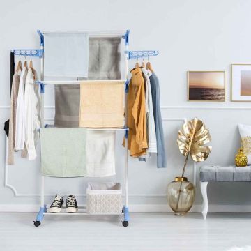 Laundry dryer, 6 shelves, White/blue, 72 × 153 × 55 cm