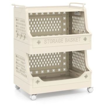 Laundry Basket, 3 Shelves, 6 Hooks, 18 × 12 × 21 inches