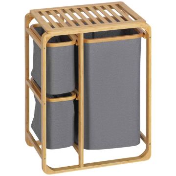 Корзина для белья Homcom 50x32x69,7см, светло-коричневого/тёмно-серого цвета