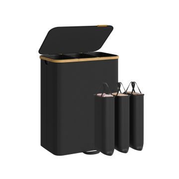 Veļas grozs SONGMICS, 100 l, ar vāku un izņemamu maisu, Melns, 60 × 38,5 × 75 cm