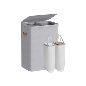 Veļas grozs SONGMICS, 2 nodalījumi, 170 l, Pelēka, 56 × 75 × 40 cm