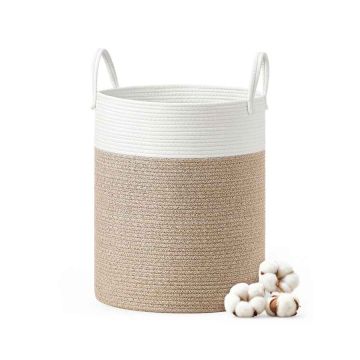 SONGMICS Laundry Basket, 60 l, White/Grey/Brown, 35 × 50 × 35 cm