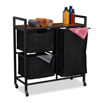 Veļas grozs ar plauktu Relaxdays 10048232.0, 3 grozi, 78 × 72,5 × 30,5 cm