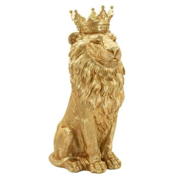 Sculpture King Lion Shant, Gold, 30 × 74 × 42 cm