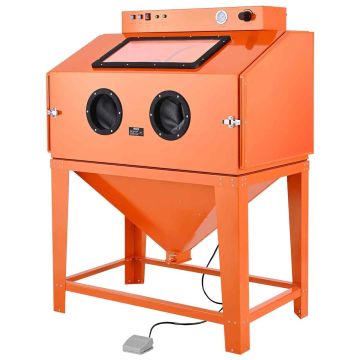 Smilšu strūklas skapis VEVOR SBC450E, 2 pistoles, 117 l tvertne, 120 × 157 × 94 cm