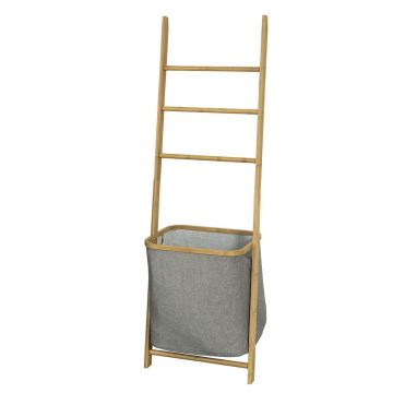 Полка для ванной с корзиной для белья 140x44x27см., светло-коричневого/серого цвета