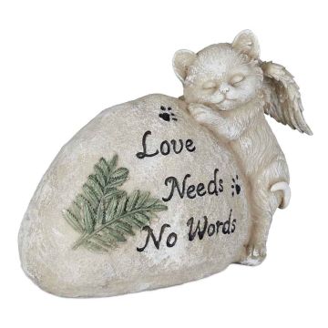 Dārza dekors Relaxdays, kaķa formas ar eņģeļa motīvu, Bēša, 20,5 × 16 × 9 cm