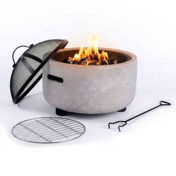 Dārza ugunskura vieta Relaxdays, ar dzirksteļu tīklu un grilu, Ø 44 × 39 cm