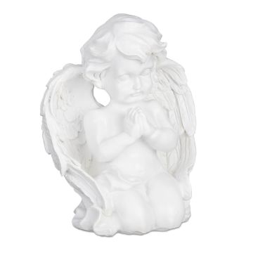 Dārza skulptūra Relaxdays, ceļos nometies eņģelis, Balta, 13 × 15,5 × 8,5 cm